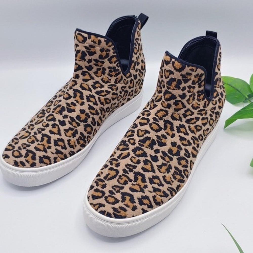 Steve Madden High-top Wedge Sneaker Tan Leopard Print Slip On 8.5M